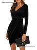 Women's European and American V-Neck Long Sleeve Slim Fit Evening Gown - Autumn/Winter Sexy Hip-Hugging Dress
