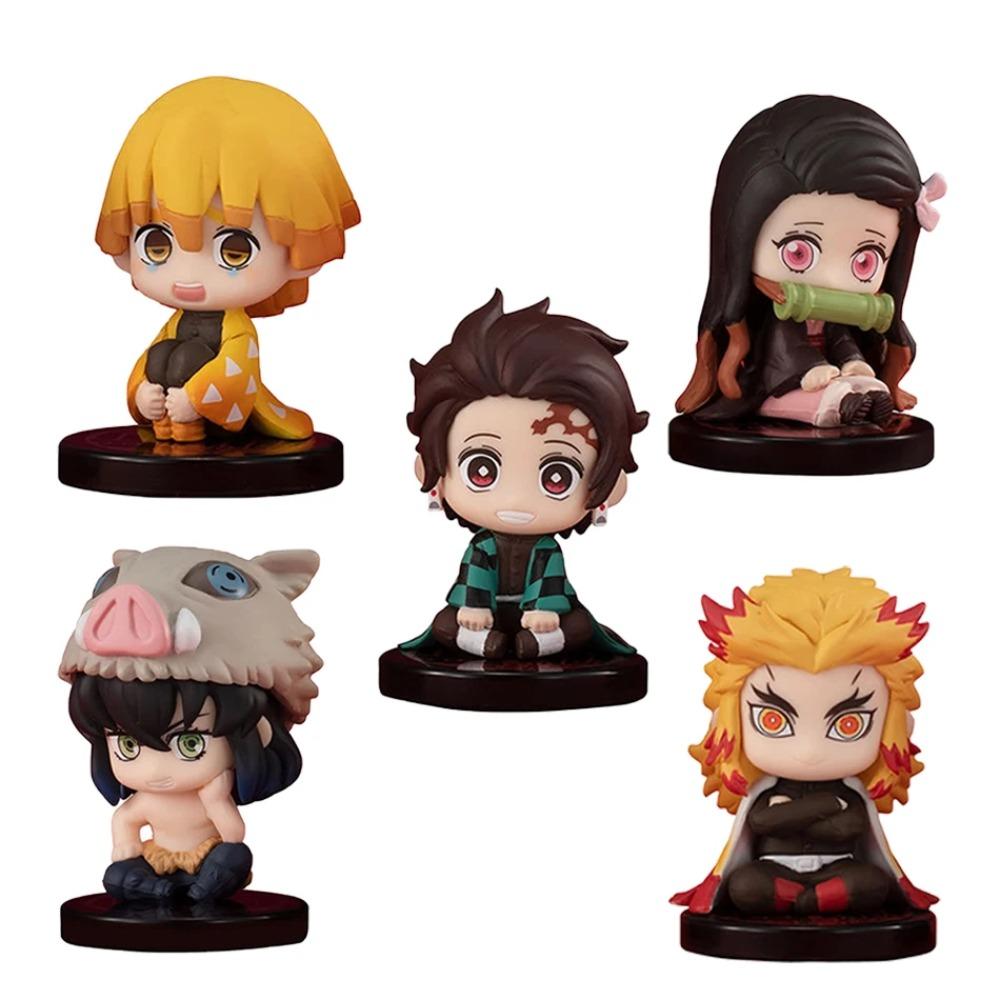5-15pcs Q Version Demon Slayer Sitting Ghost Doll Tanjiro Nidouzi Inosuke Zenizu Toy Figural PVC Model Gift
