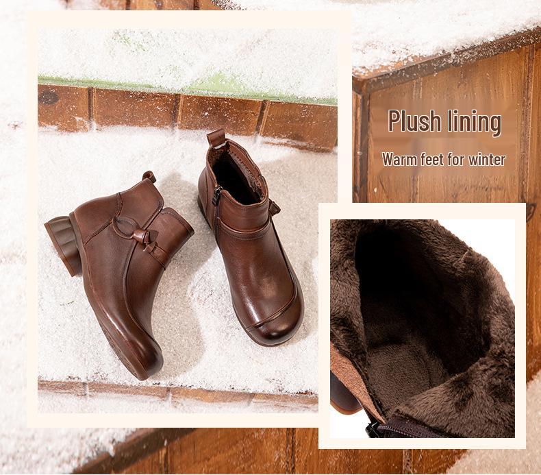 2025 Winter Etnische Geborduurde Handgemaakte Enkellaarzen met Retro Dikke Middelhoge Hak en Zachte Zool in Grote Maten