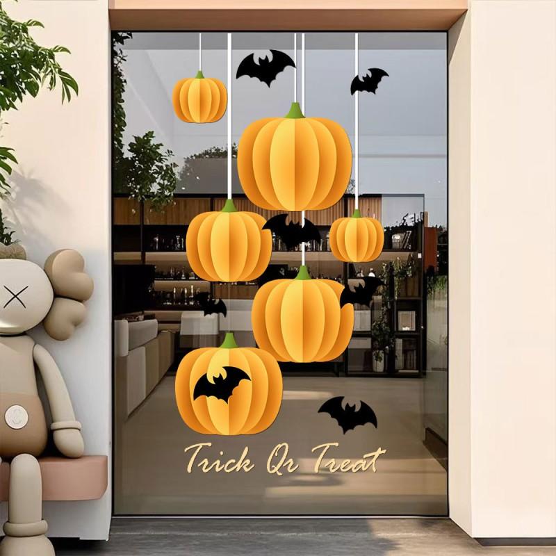 Halloween Static Cling Window Decals Glass Door Decor - PVC Transparent Festive Sticker Set