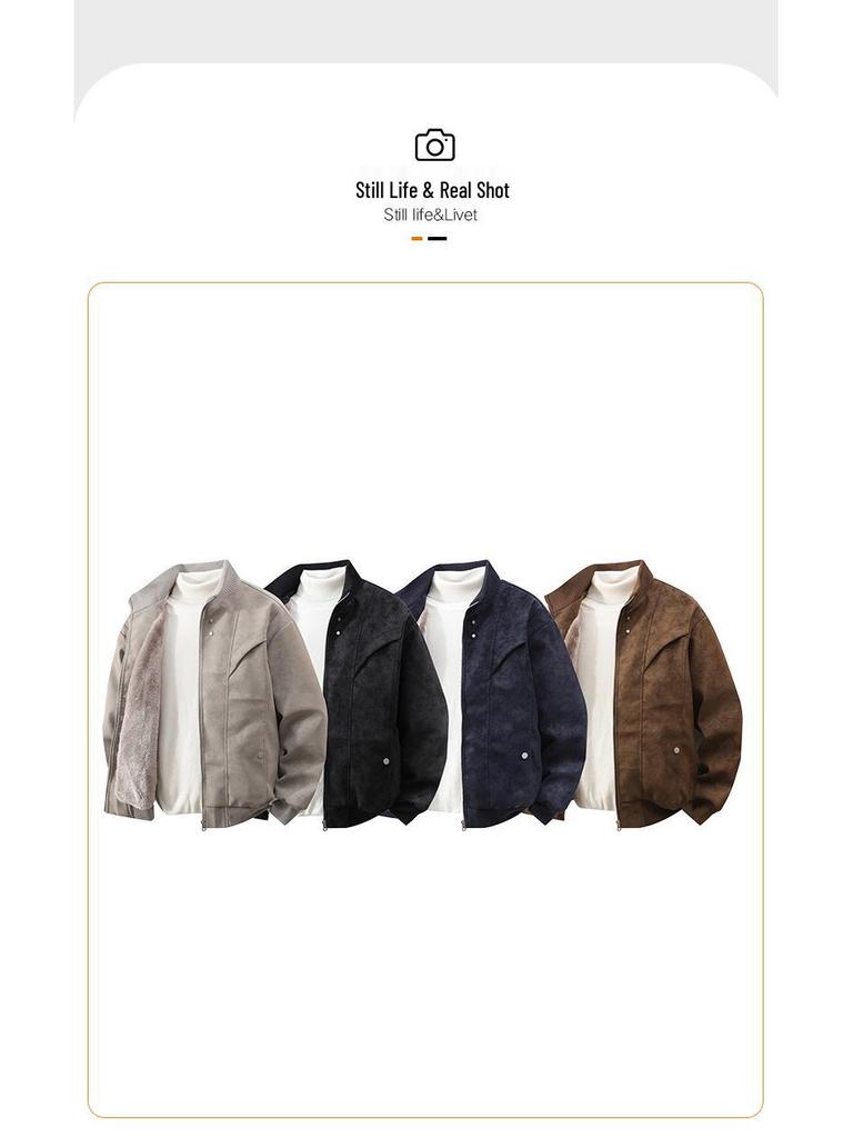 Men's Plus Size Fleece Lined Leather Baseball Jacket