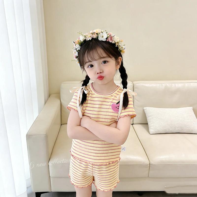 Children's Striped Summer Two-Piece Set: Soft Short Sleeve T-shirt & Elastic Waist Shorts
