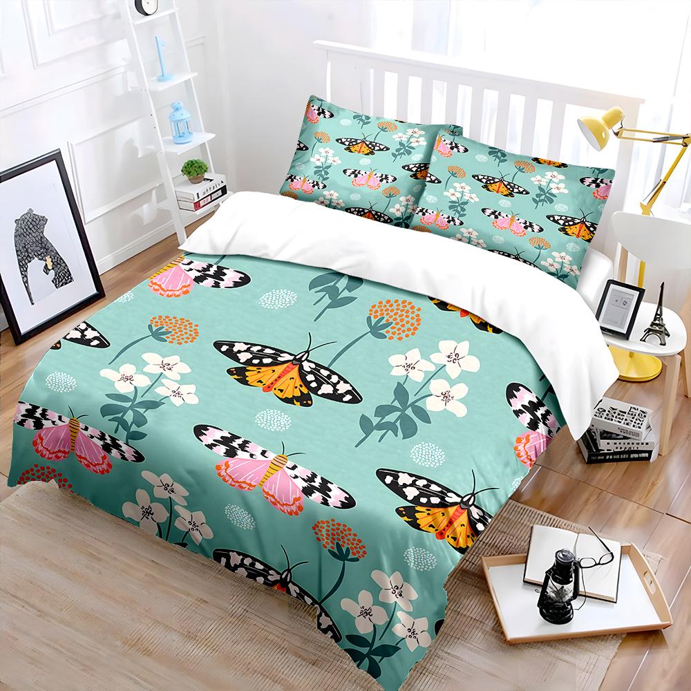 Colorful moths and floral patterns Bedding Set 1 Duvet Cover 2 Pillowcases for Adult and Children Luxury Gift Full Size