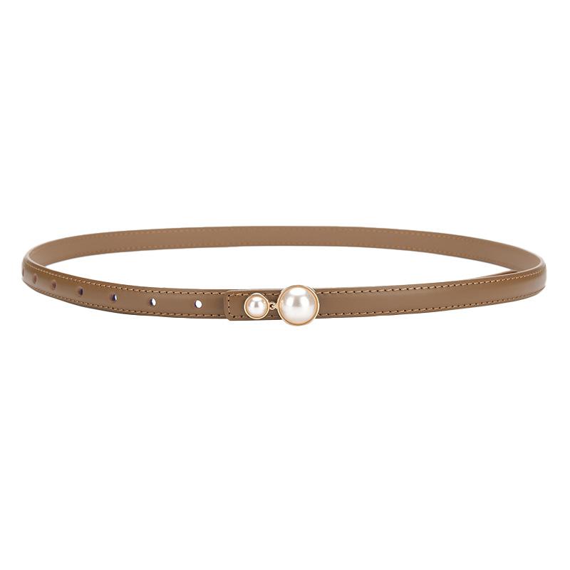 Genuine Leather Belt Women's Slim Dress with Cinched Waist Decoration and Pearl Buckle Head Slim Waist Belt