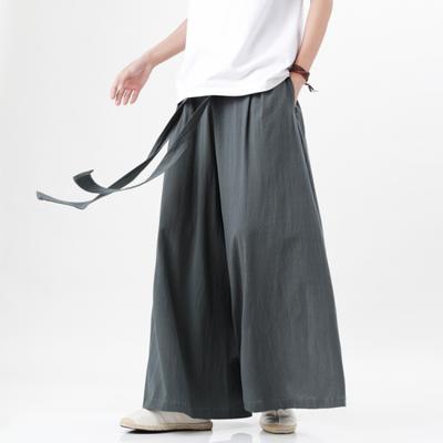 2024 Men Chinese Style Harajuku Cotton Linen Pants Man Japanese Kimono Pants Male Streetwear Summer Retro Wide-leg Loose Trousers