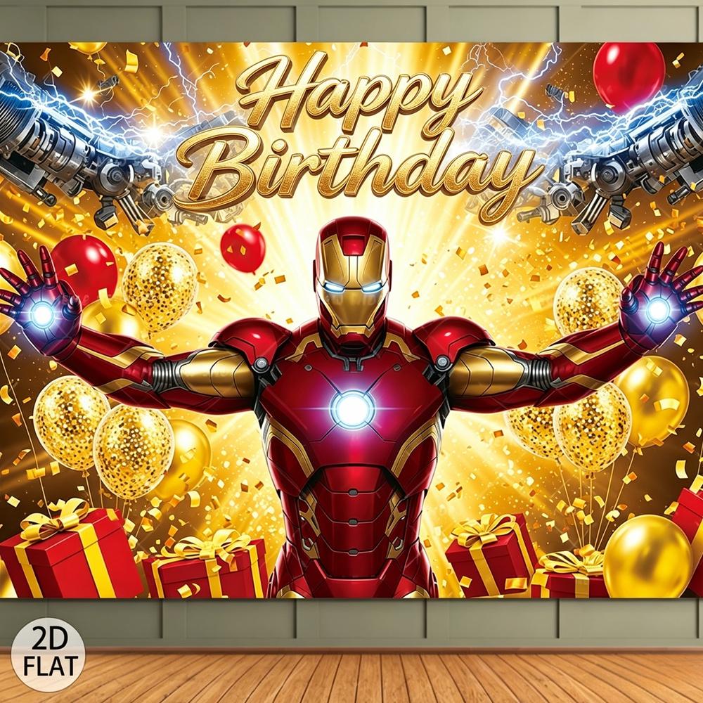 Iron Man Theme Banner Background Children Boy Birthday Party Decoration Customizable Room Poster Baby Shower Arrangement Props