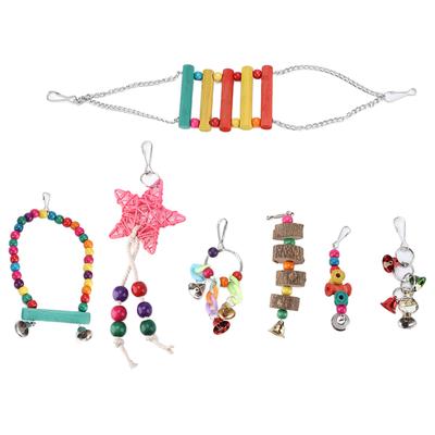 7Pcs Bird Toys Set Bird Cage Swing Chewing Toy Bell Ring Toys Kit Parrot Hanging Toy Set