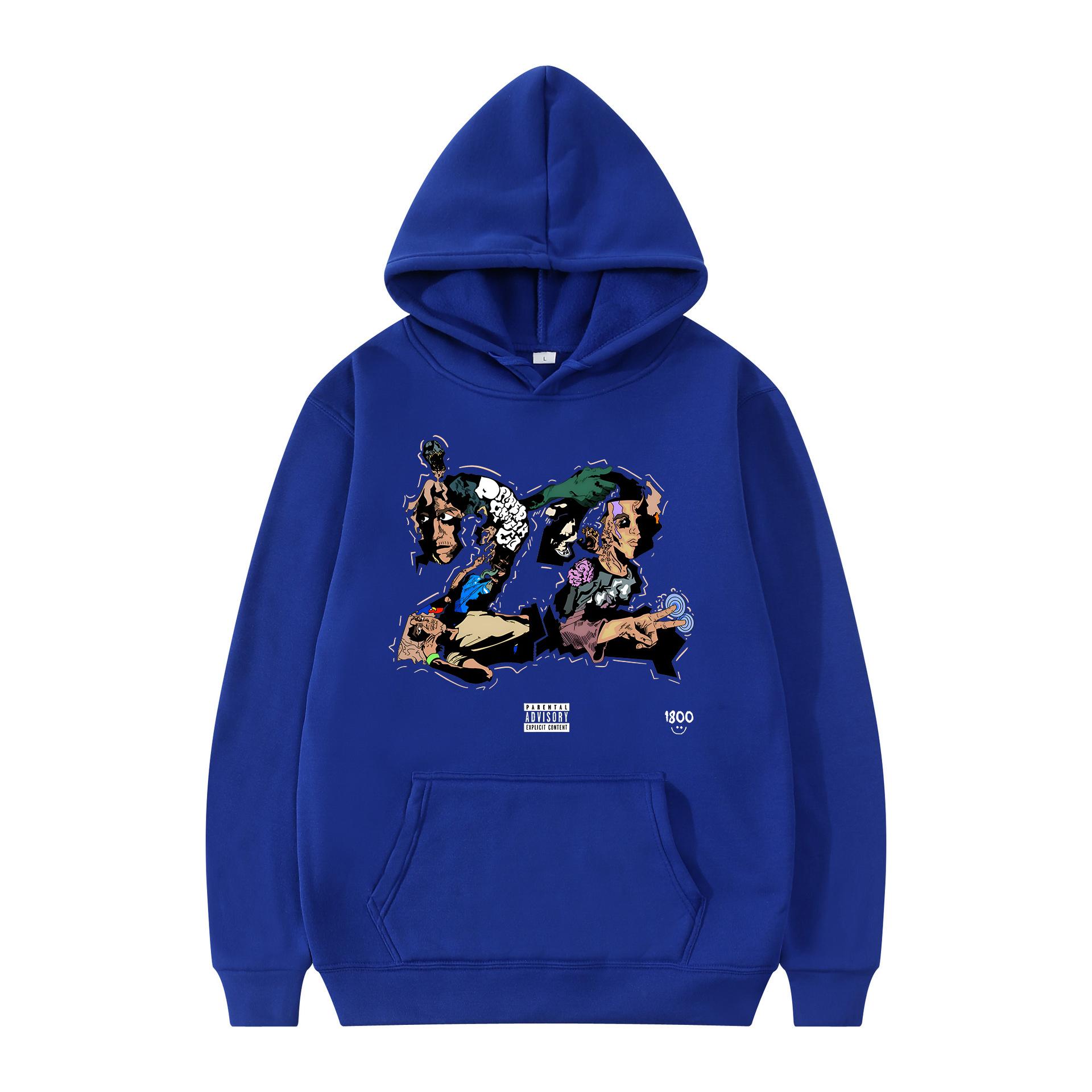 

Street-style Anime Character Print Hoodie with Large Pocket Design, Loose Fit, Unisex, Trendy Casual Everyday Top XXL синій