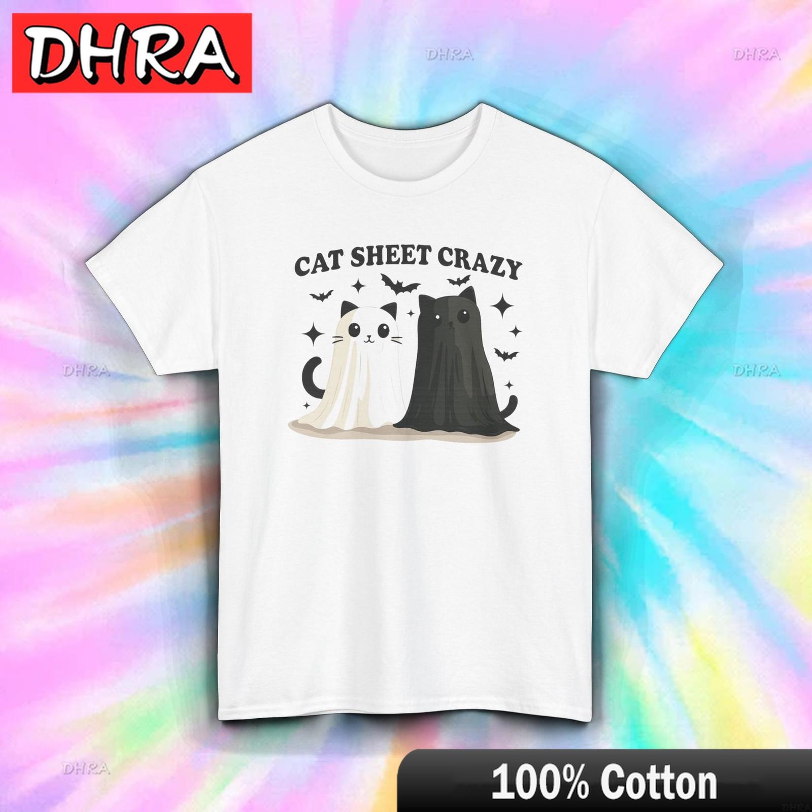 Cat Sheet Crazy Shirt  Funny Ghost Cat Halloween Tee  Cute Spooky KittyRetro Fresh Cute Graphic Male Tshirts Chic Cute S