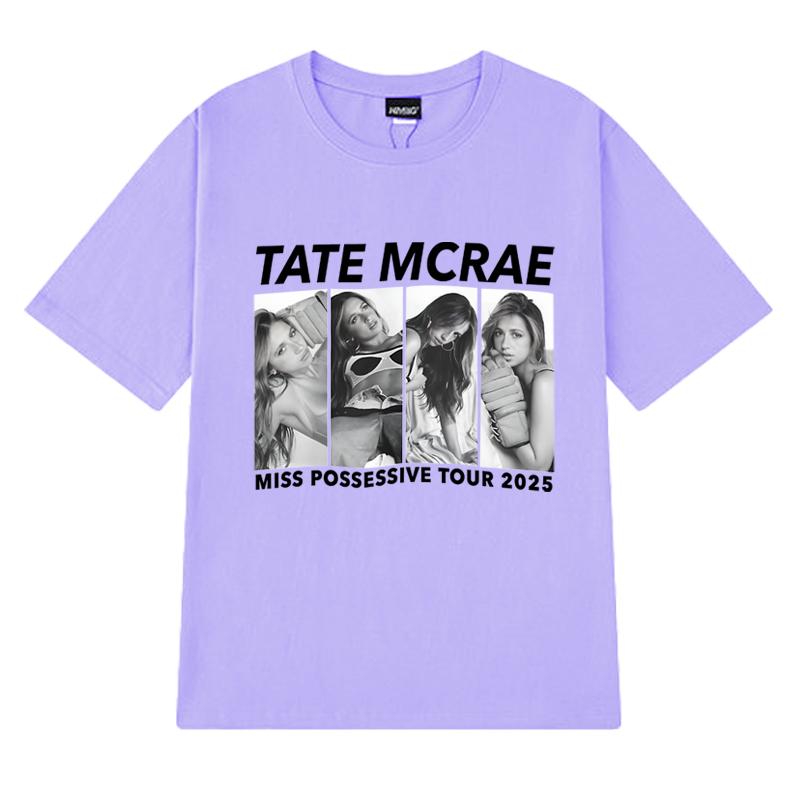 Neu in Tate Mcrae Welttournee 2025 Print T-Shirts Unisex Damen Vintage Oversized Kurzarm-T-Shirt Unisex Schwarz 100% Baumwolle Tops