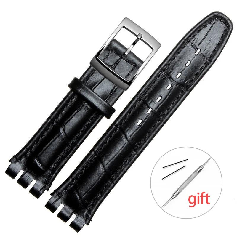 

19mm 17mm Sweatproof Cowhide Wristband for Swatch Genuine Leather Bracelet Black Brown White Sport Watch Strap Wholesale 19mm чёрный