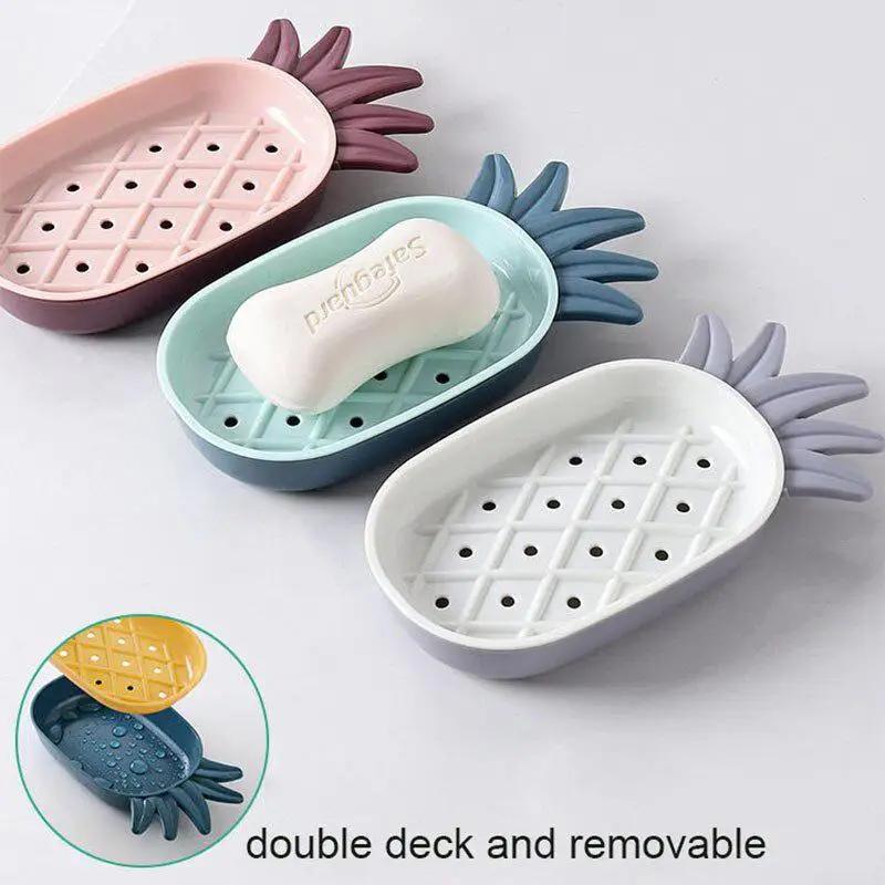 Creative Pineapple Shape Drain Soap Box Soap Storage Box Easy Clean Soap Dishes Holder Bathroom Supply LS зелёный