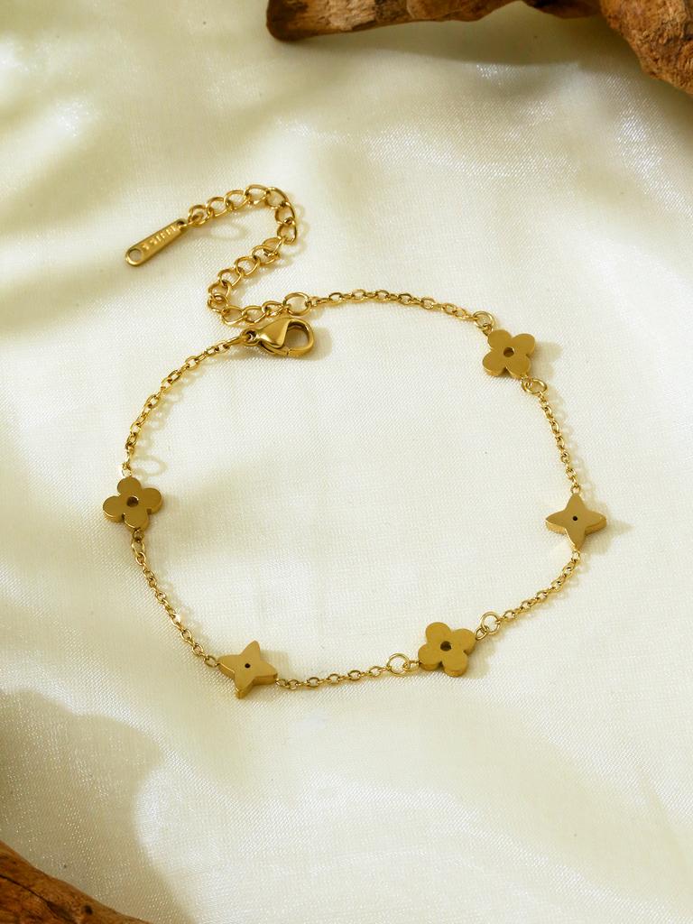 1 Pc/Set Fashion Trend Simple 18k Gold Plated Stainless Steel Gold Lucky Clover With Shooting Star Necklace Bracelet Zircon Set