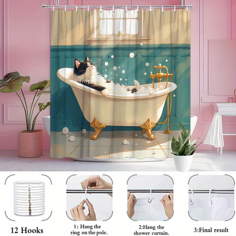 Comfortable Cat Shower Curtain Modern Relaxing Bathroom Decorative Shower Curtain 180X 180Cm With 12 Hooks