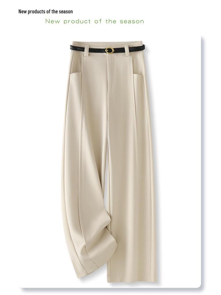 Women's 2025 Spring High-Waist Red Wide-Leg Drapey Pants