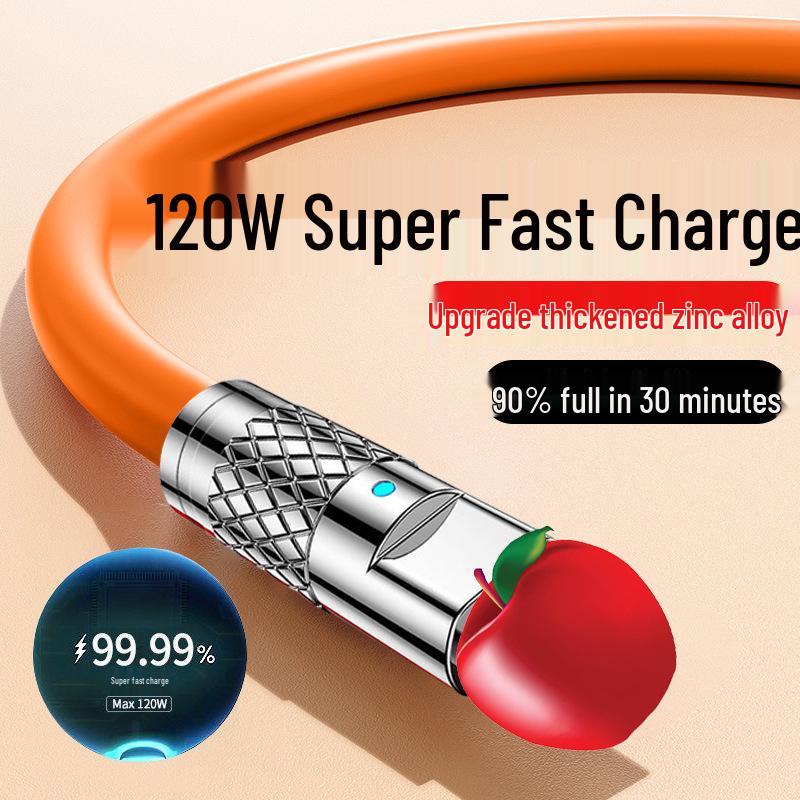 120W Fast Charging Type-C Cable for Huawei, Xiaomi, Oppo - Thickened Design, 6A Current