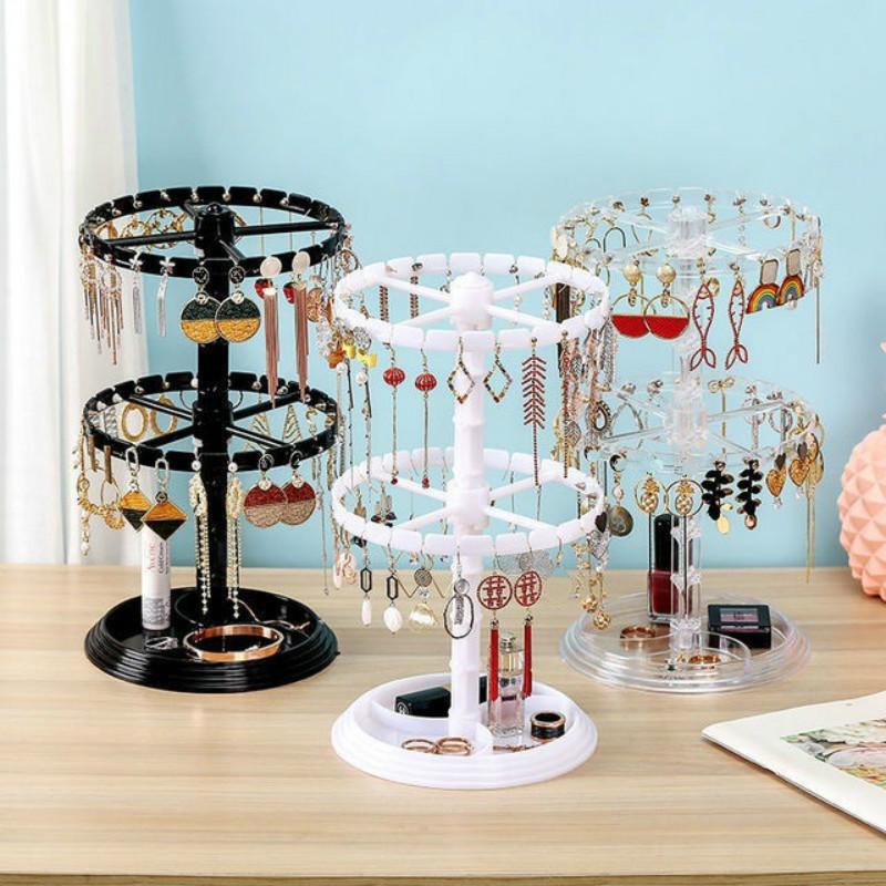 Rotating Plastic Earring Storage Rack Bracelet Hanging Necklace Earring Display Rack Small Jewelry Rack Hair Ring Jewelry Tray
