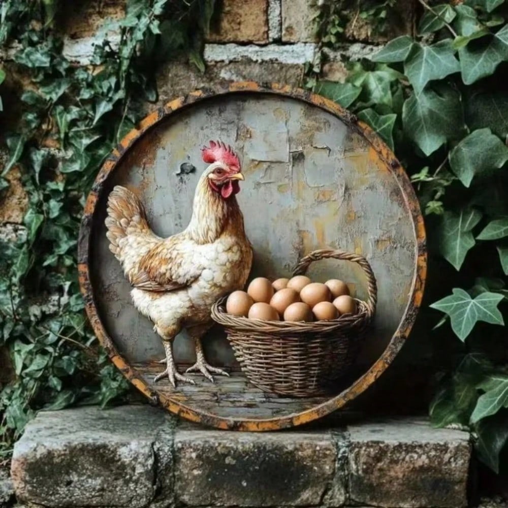 

Heritage Farmhouse Hen Eggs Wreath Metal Tin Sign Halloween Xmas Decor 20x20