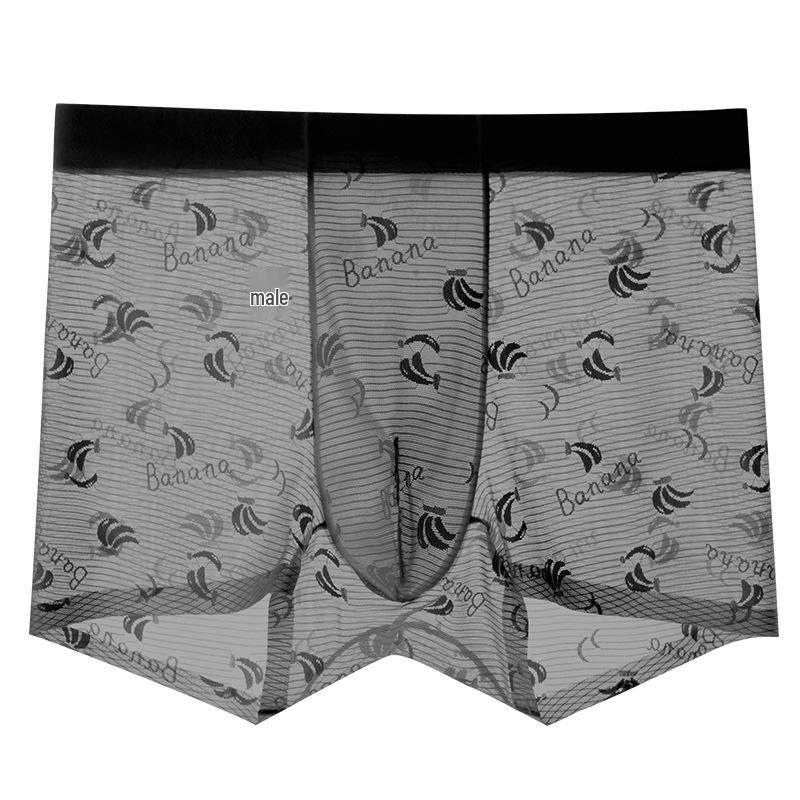 Men s Antibacterial Camellia Scented Ice Silk Briefs with Banana Jacquard Lace and Moisturizing Crotch-Opening