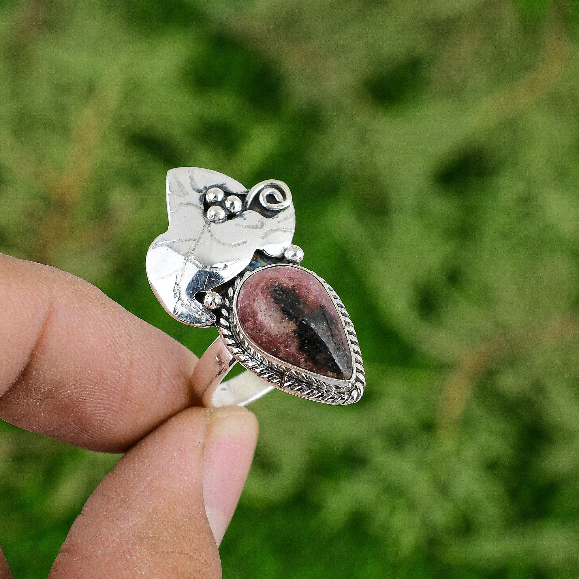 

Wedding Gift For Her 925 Silver Natural Rhodonite Stackable Ring Size 7.75 7.75