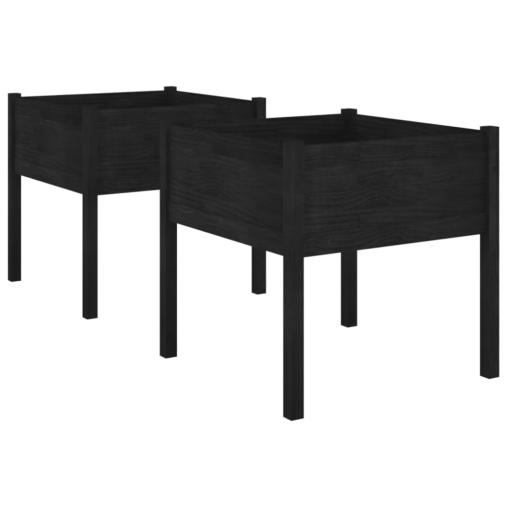 Vidaxl Donice Ogrodowe, 2 Szt., Czarne, 70X70X70 Cm, Drewno Sosnowe