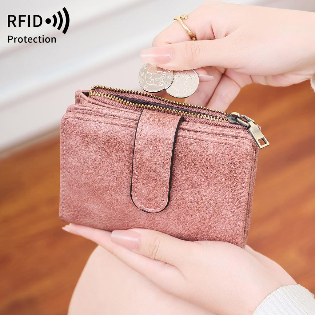 Anti-theft Brush Women's Short Wallet Korean Version Three-fold Portable Clutch Bag Simple Solid Color Wallet