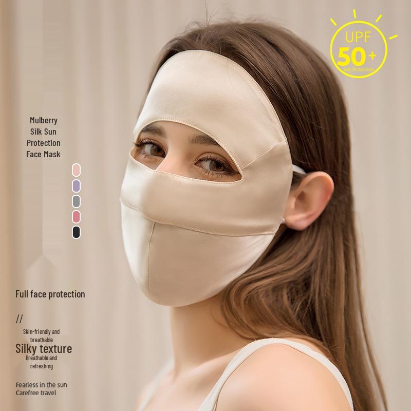 Breathable Mulberry Silk Full Face & Neck UV Protection Mask for Women - Summer Cycling Veil