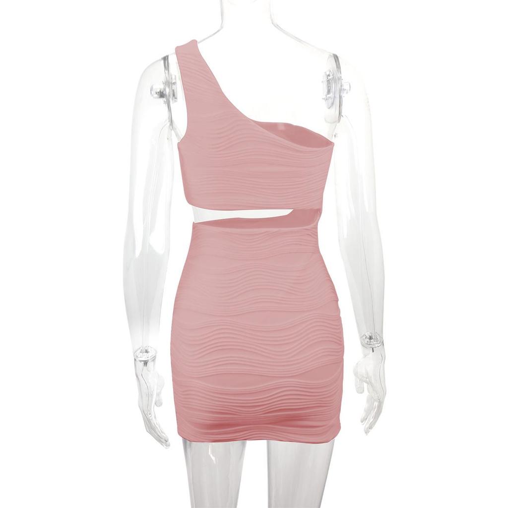 Women's Water Ripple One-Shoulder Cutout Dress - European & American Style 2025