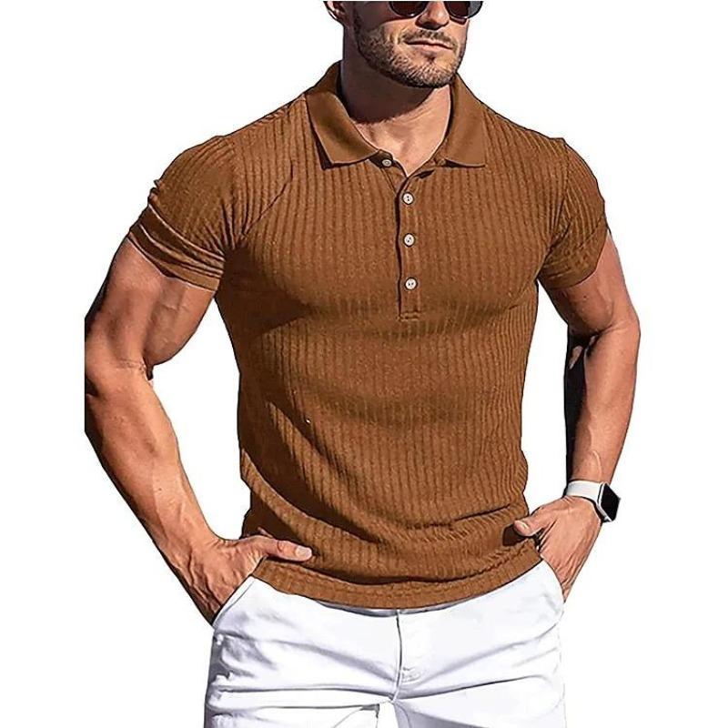 Męska letnia koszulka polo slim fit do biegania i fitnessu, bardzo elastyczna, w pionowe paski, z długim rękawem