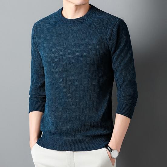 Pánský podzim Zimní svetr Pletený Tlustý kulatý výstřih Dlouhý rukáv Teplá Elastická Nášivka Slim Fit Měkká Velká velikost Ležérní Střední délka Pánský svetr