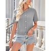 Women European Style Short Sleeve Button Front Cropped Round Neck Knitted Cardigan Sweater