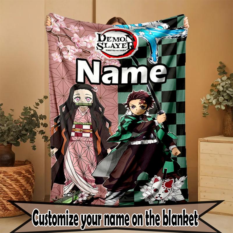 Custom Name Personalized Demon Slayer Print Blanket, Home Decor, Bedroom, Sofa, Camping, Couch, Gifts for Birthday Christmas