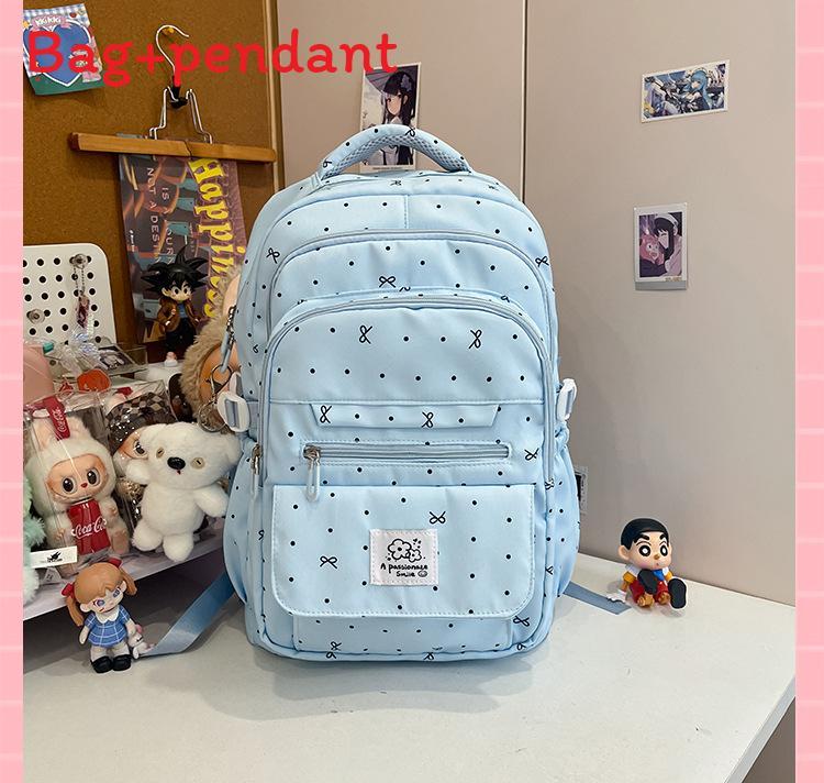 Schulrucksack für Mädchen mit Pünktchen-Schleifen-Design und wasserabweisendem Nylon für den Schulgebrauch