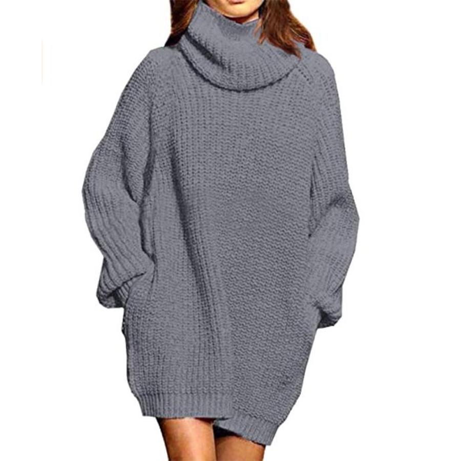 Women's Long Sleeve High Neck Knit Sweater Dress - Autumn Winter Fashion