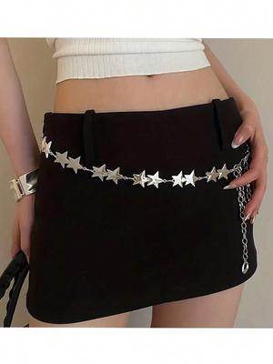 1ks Dámska Hviezdicová Reťazová Pásková Reťaz, Módny Všestranný Pás k Sukni JK, Reťaz na Nohavice s Pentagramom Letná Školská Jesenná, Jeseň, Halloween