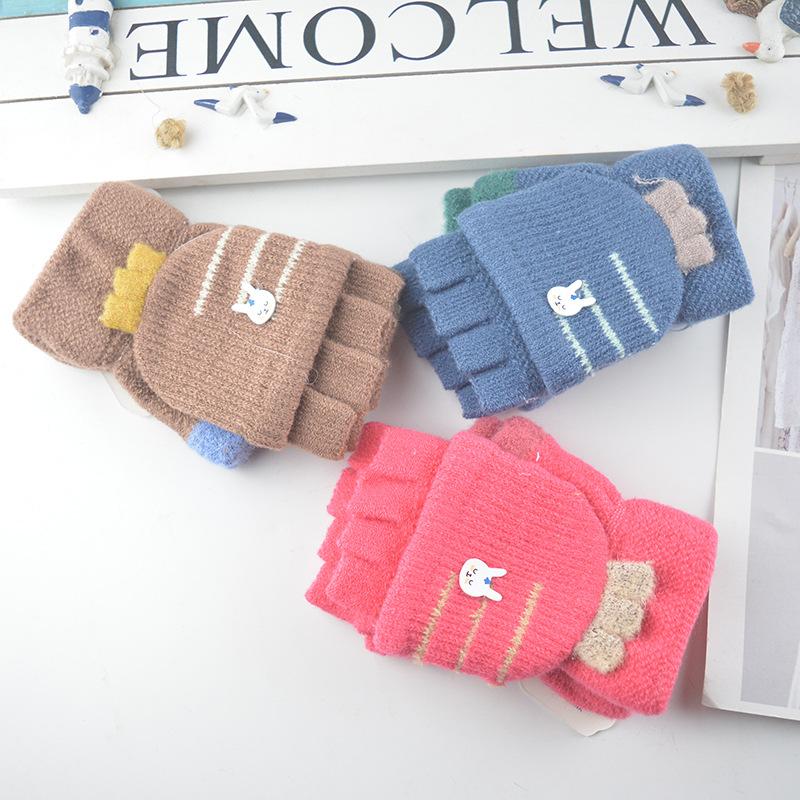 

Новые детские термо-варежки с откидным верхом, вязаные перчатки без пальцев для осени и зимы, милые ученические перчатки с кроликом для детей среднего и старшего возраста children 6-12 years old