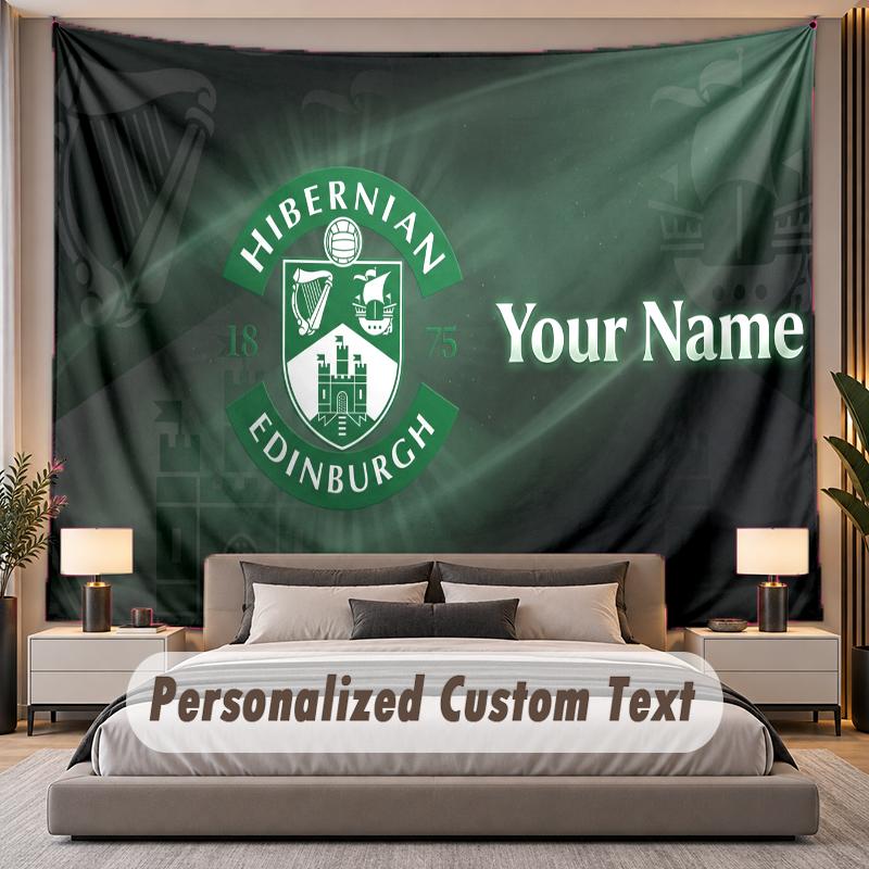 Custom Name Text Tapestry Hibernian FC Personalized Polyester Wall Tapestry For Bedroom And Room