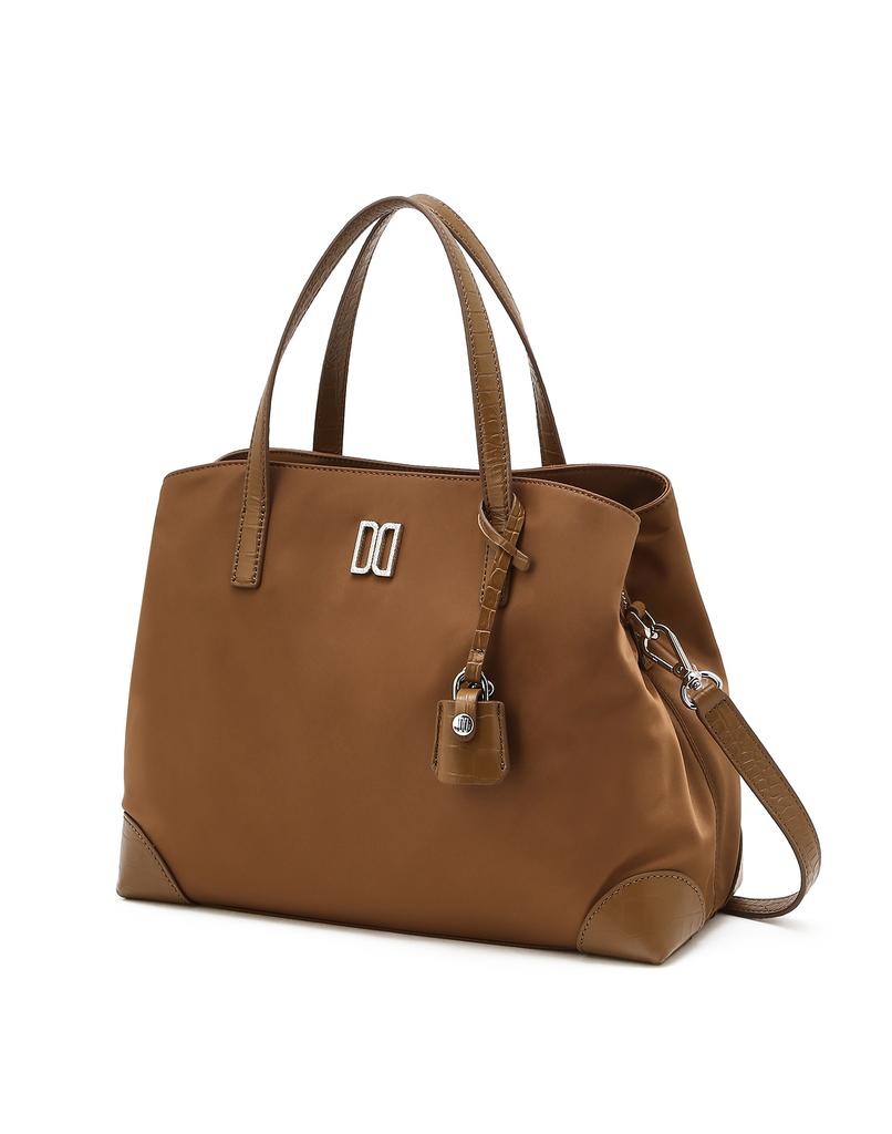 Daks Womens Accessories Brown Crocodile Cowhide Color Block Nylon Tote Bag M Dcba6E073W2