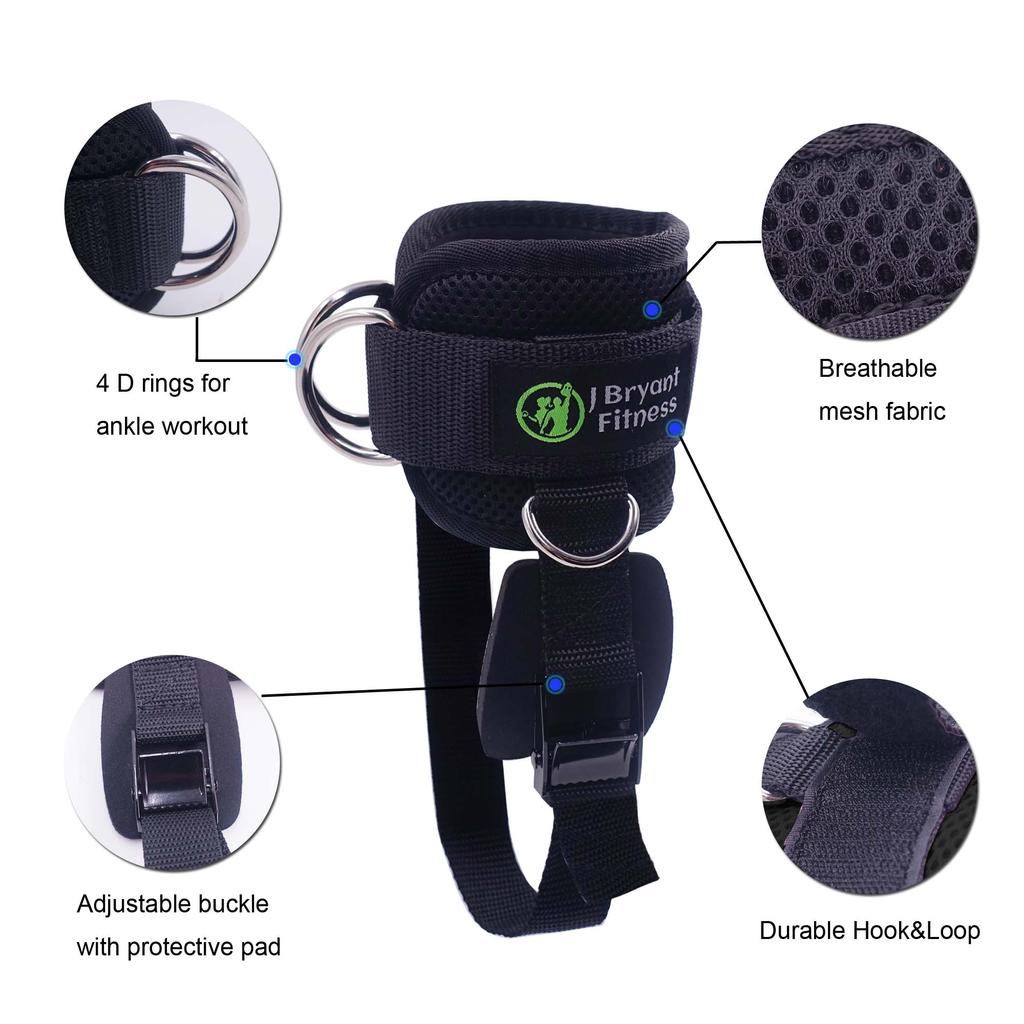 Fitness Justerbara ankelremmar 4 D-ringar för kabelmaskiner Comfort Fit Neopren Ankelmanschetter Booty Building Workout Trainer