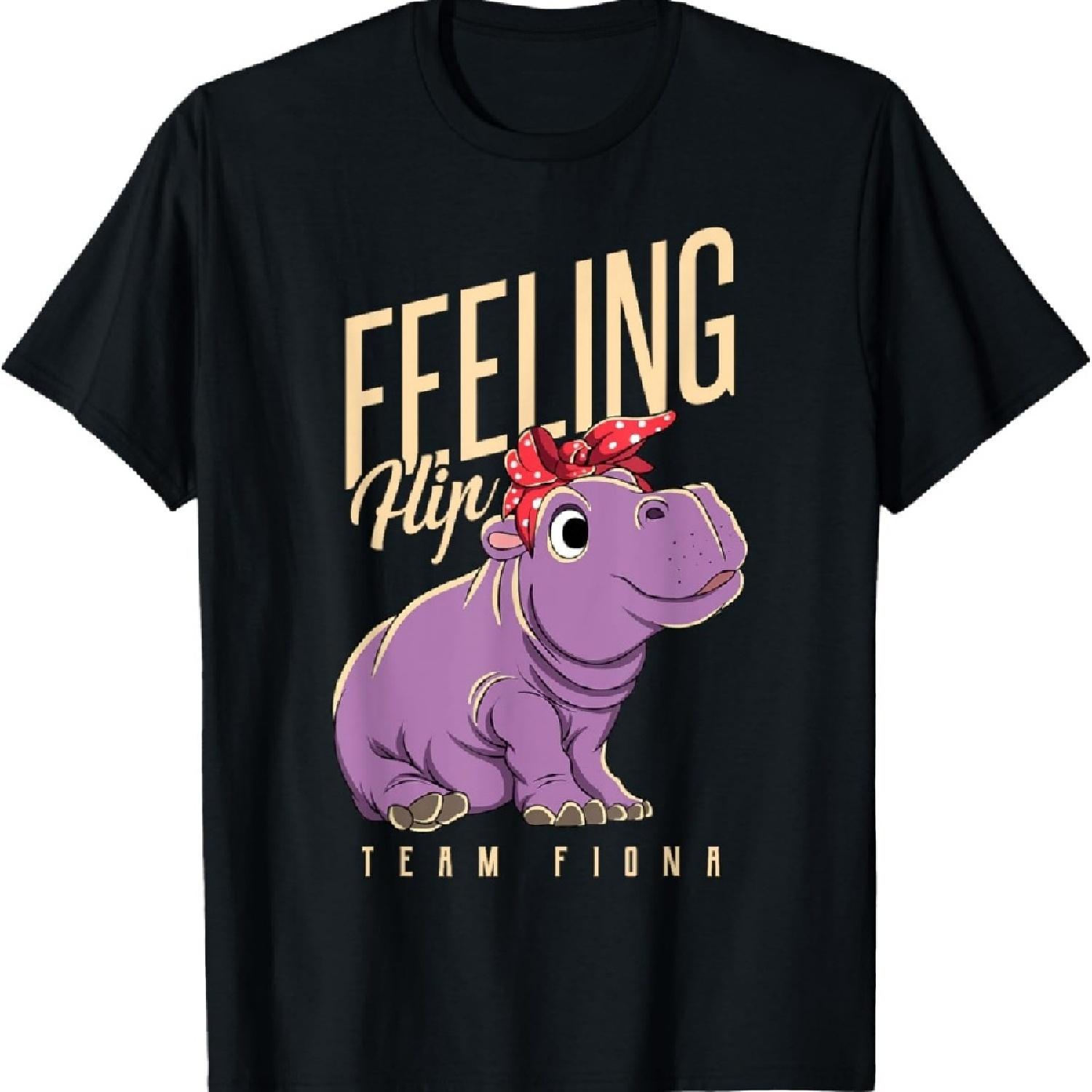 

Fiona Baby Hippo T-Shirt - Kids Unisex Black Cartoon Animal Pattern - Short Sleeve Crew Neck Classic Fit XXXXXL чорний