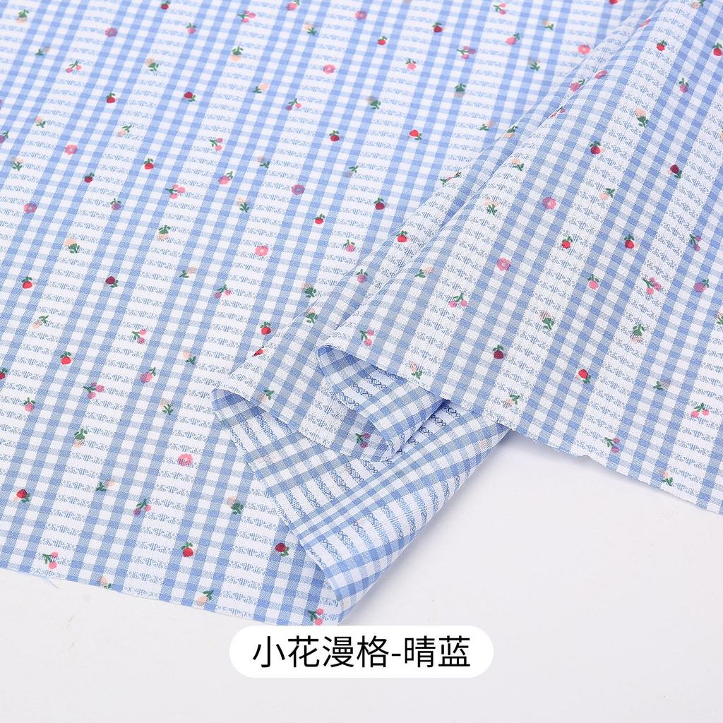 0.5m/1m/2m Grid Floral Printed Jacquard Fabric for Scene Decoration Dresses Curtains Tablecloths Handmade DIY Sewing Fabrics