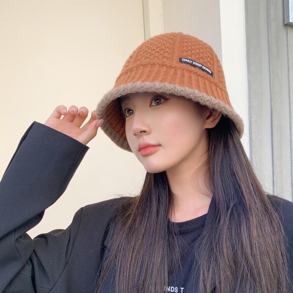 Windproof Knitted Bucket Hat Warm Women Fisherman Hat Fashion Wool Basin Cap Shopping Travel