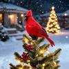 Vogelversiering voor Feestboom 12 Inch Rode Kerstboomtopper, Kunstmatige Gevederde Winterbos Feest Decoratie met Metalen Veerbasis, Bruiloft