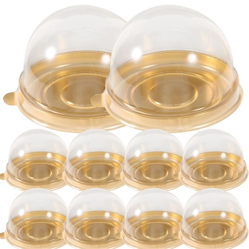 

50 шт. Пластиковые коробки для лунных пряников, одноразовые круглые коробки для кексов с хрустящей корочкой, подносы для десертов и муссов 7X7X4.8CM золотой