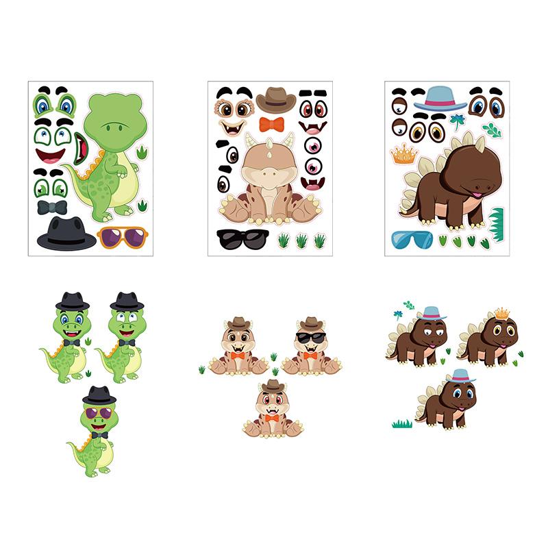 6 Sheets/Set Cartoon Dinosaur Make A Face DIY Stickers for Children Gift Do-it-yourself Assembly Game Sticker Decoration