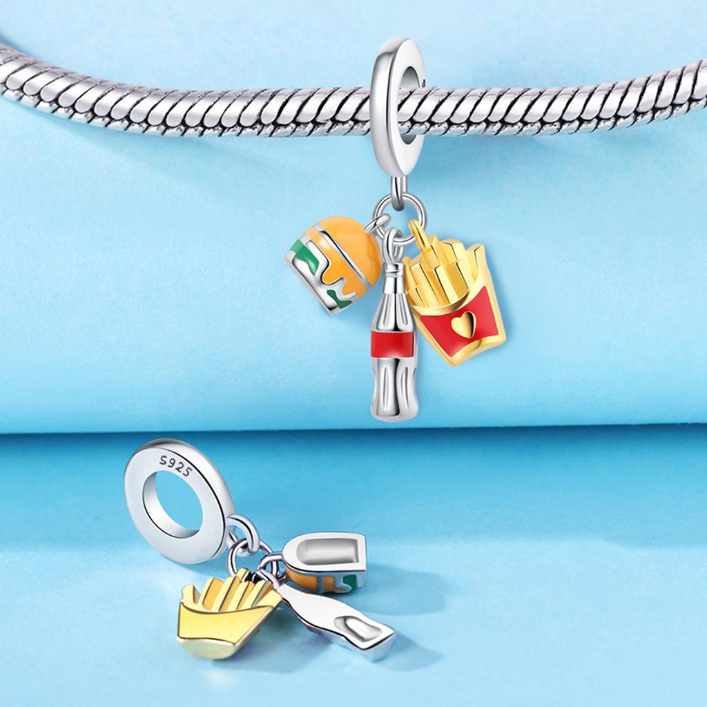 Beads Copper Charms Original French Fries Hamburger Soda Pendant Beads Fit Bracelet Jewelry Diy Women Gift