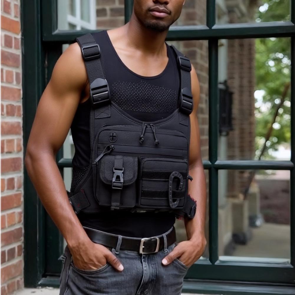 Outdoor Trendy Functional Backpack Multi Pocket Multifunctional Vest Chest Bag Adjustable Strap Travel Commute Sports Backpack