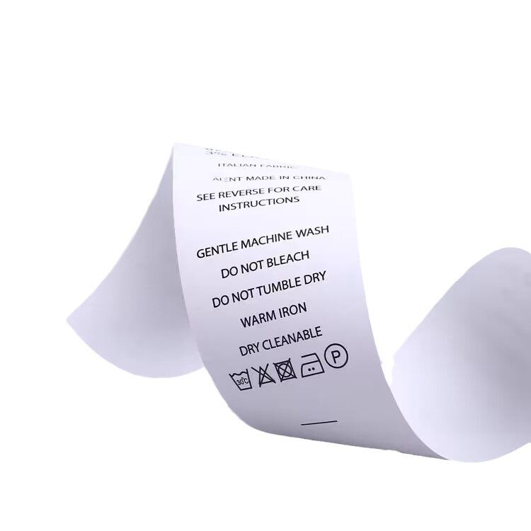 Pre-made Synthetic Tapes and Labels: Clothing Wash Labels, Ingredient Labels, Bilingual Wash Labels, and Printed Labels.