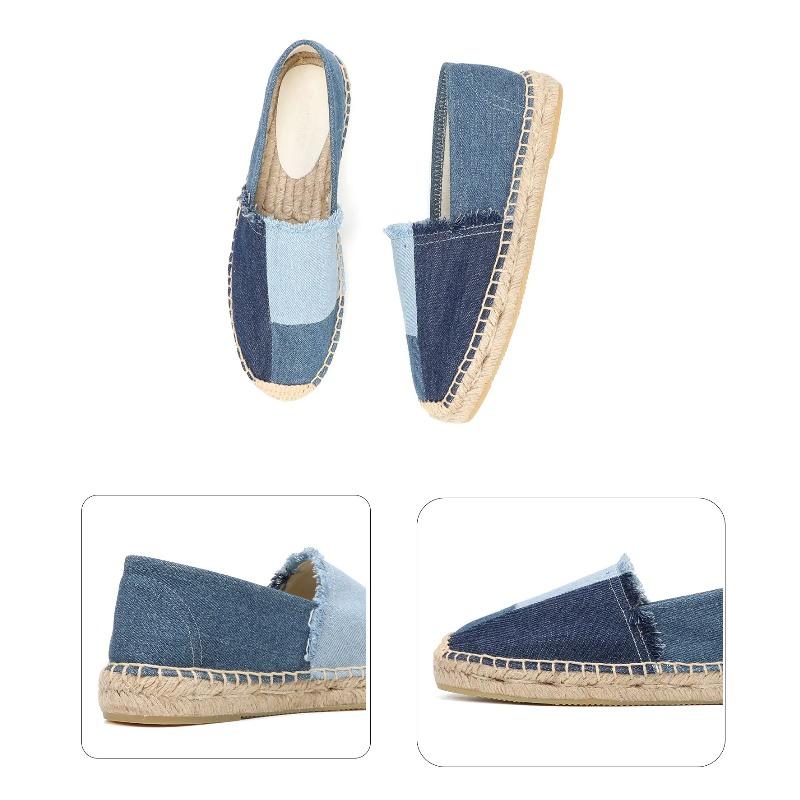 LUXSOLE Espadrilles Women's Shoes Luxury Denim PATCHWORK Flat Platform Stylish and Trendy Footwear for Fashion-Forward Females