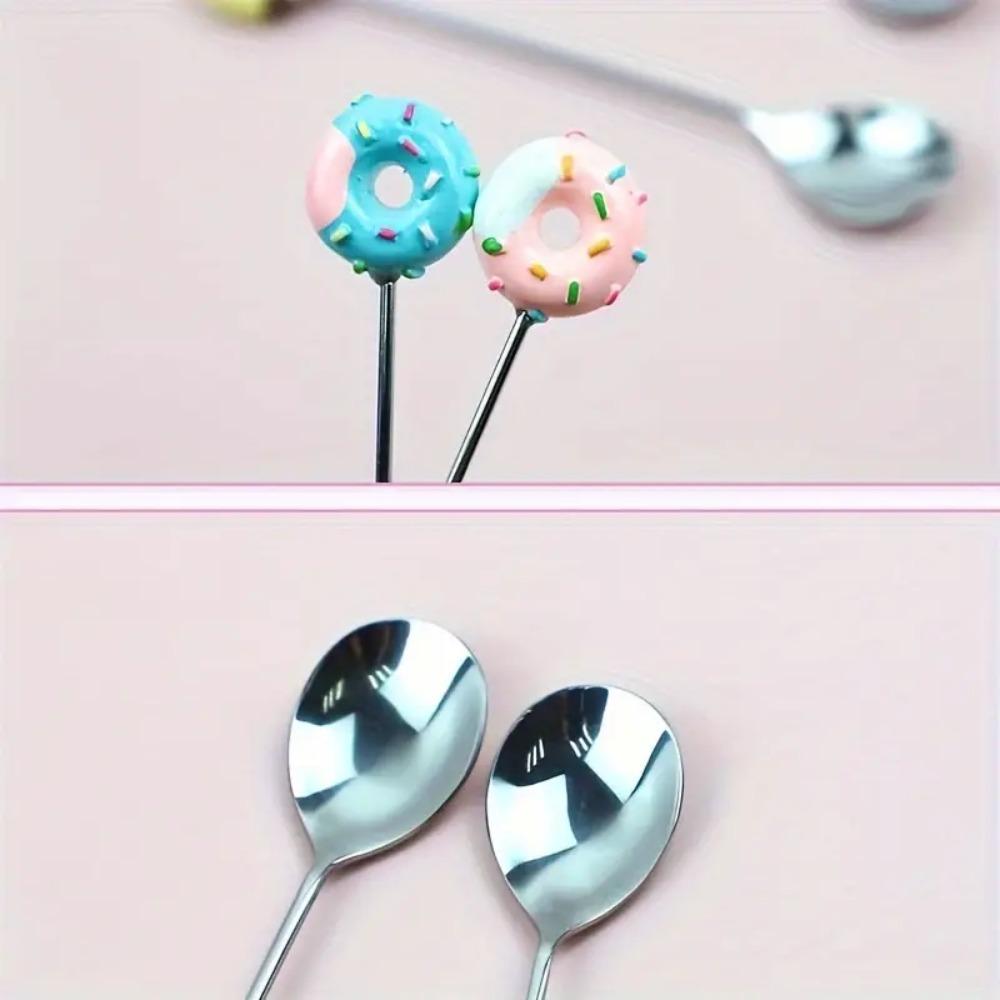 Stainless Steel Donut Spoon Colorful Designs Salad Mixing Spoon Coffee Spoons  Home Use